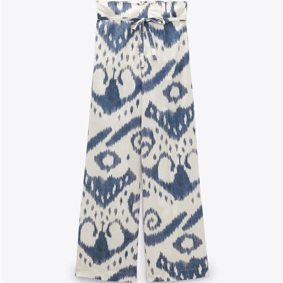 Zara Printed Belted Pants New Cotton - Picture 2 of 6